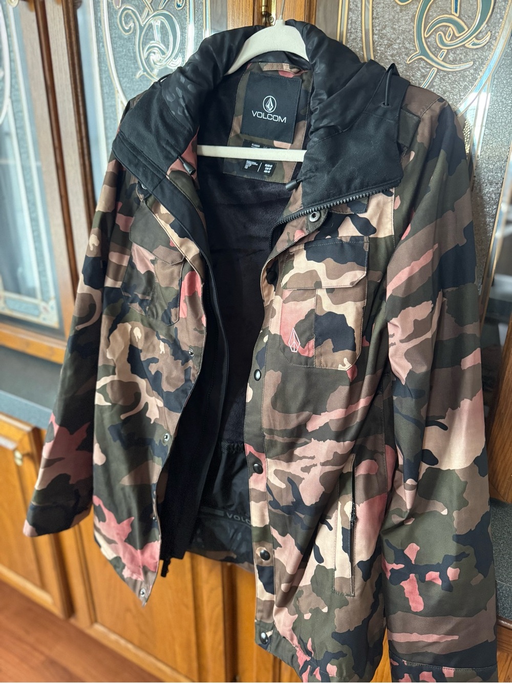 Volcom Camouflage Hooded Ski/Utility Jacket - Green/Brown/Pink Accents